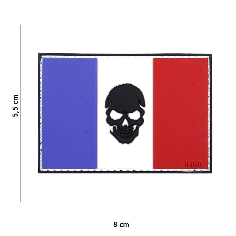 3D PVC French flag Skull patch with hook